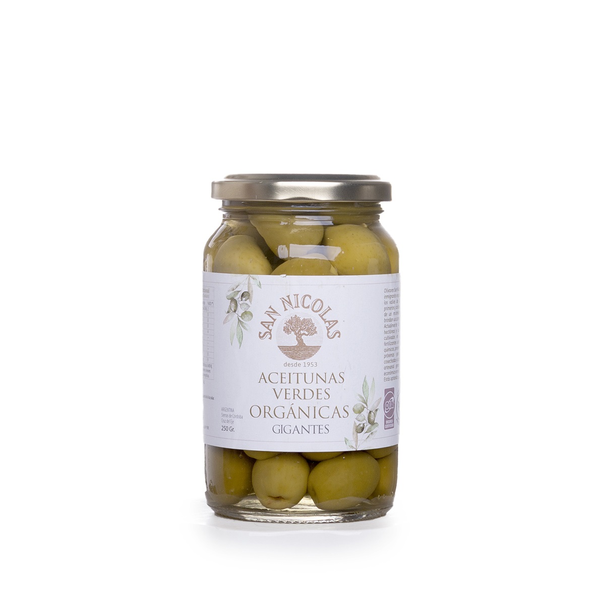 Aceitunas Orgánicas Verdes San Nicolás x 250 Grs